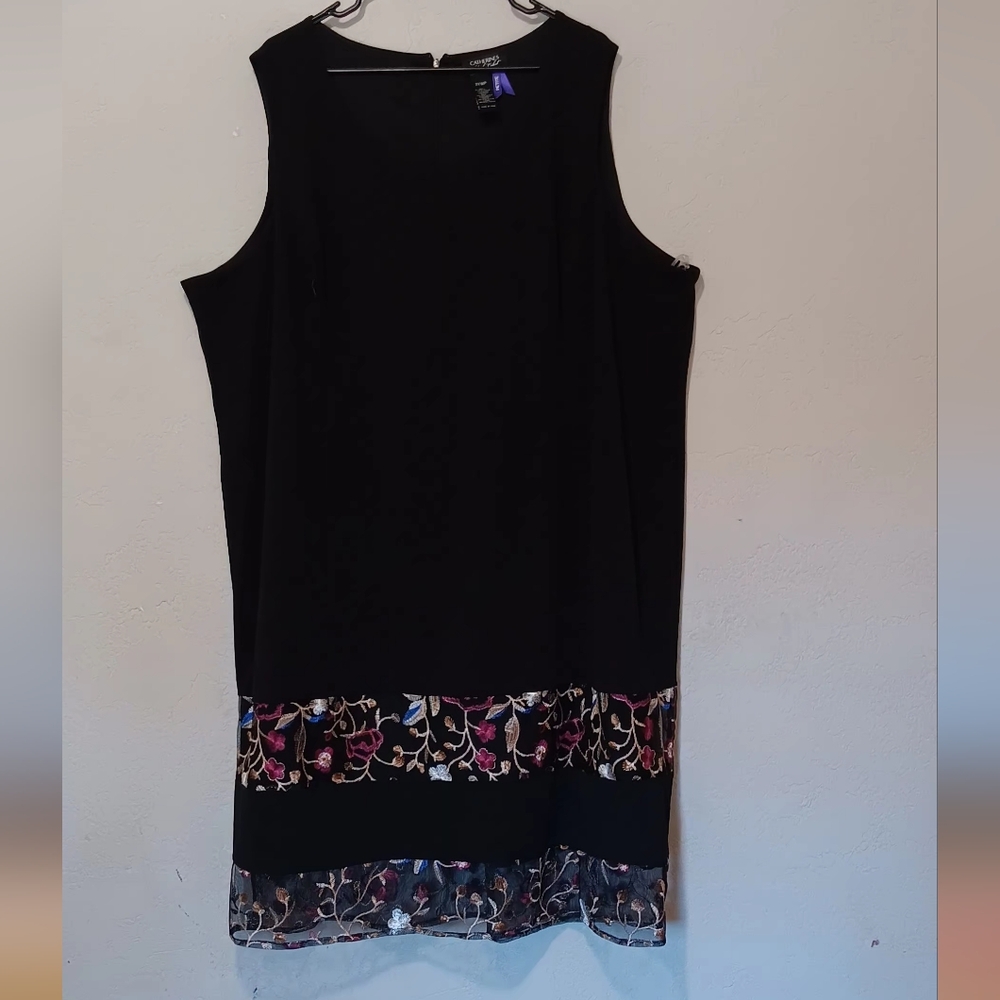 Catherine Floral Embroidered Midi Dress‎ Sleeveless Women Black 3X